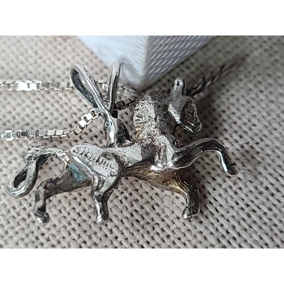925 Sterling Silver Unicorn Pendant Necklace Vintage - Picture 5 of 10